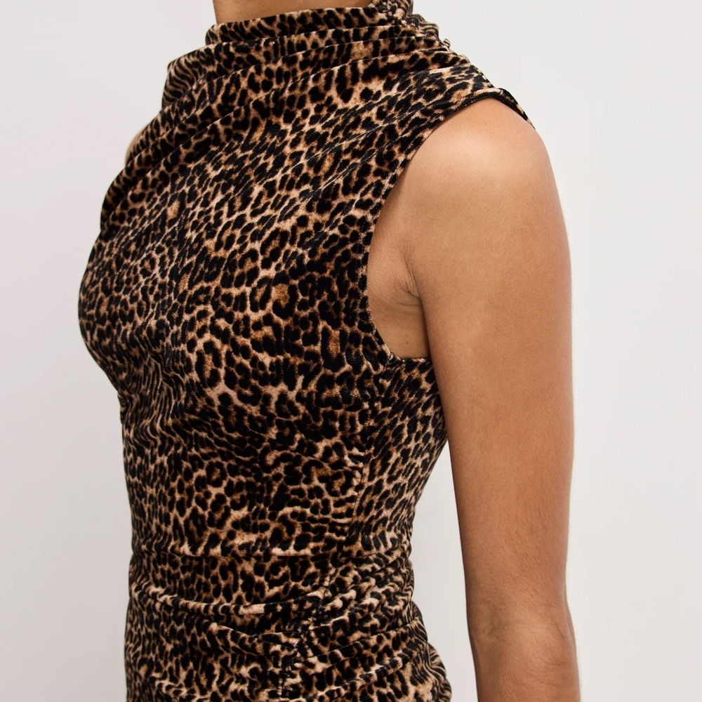 NWT Good American Formal Velvet High Neck Cheetah Leopard Print Maxi Dress XL - Picture 4 of 16